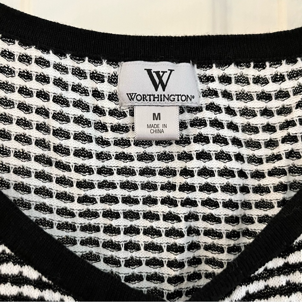 Worthington Black White Check Lightweight Buttons Knit Cardigan Sweater Size M - Picture 4 of 10